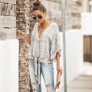 Vici Plaid Shimmer Tie Top